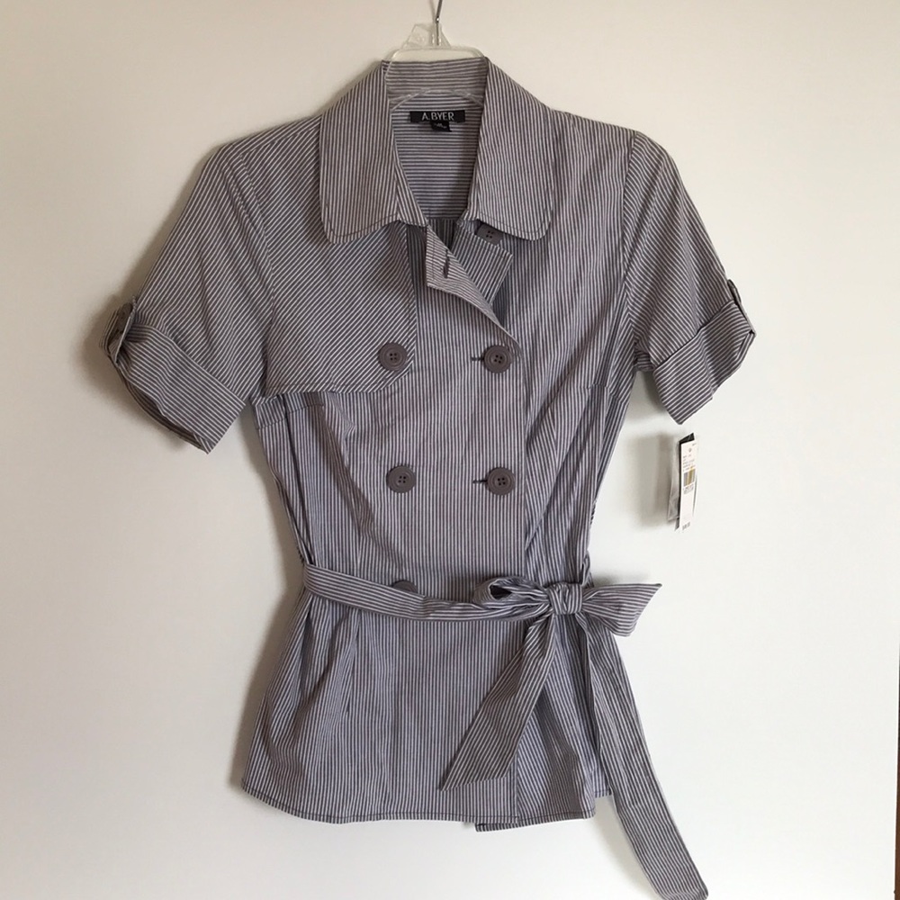 A. Beyer stretch, striped, fitted shirt